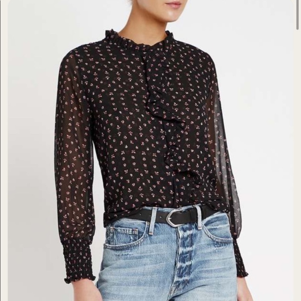 Misa Black Floral Sheer Blouse